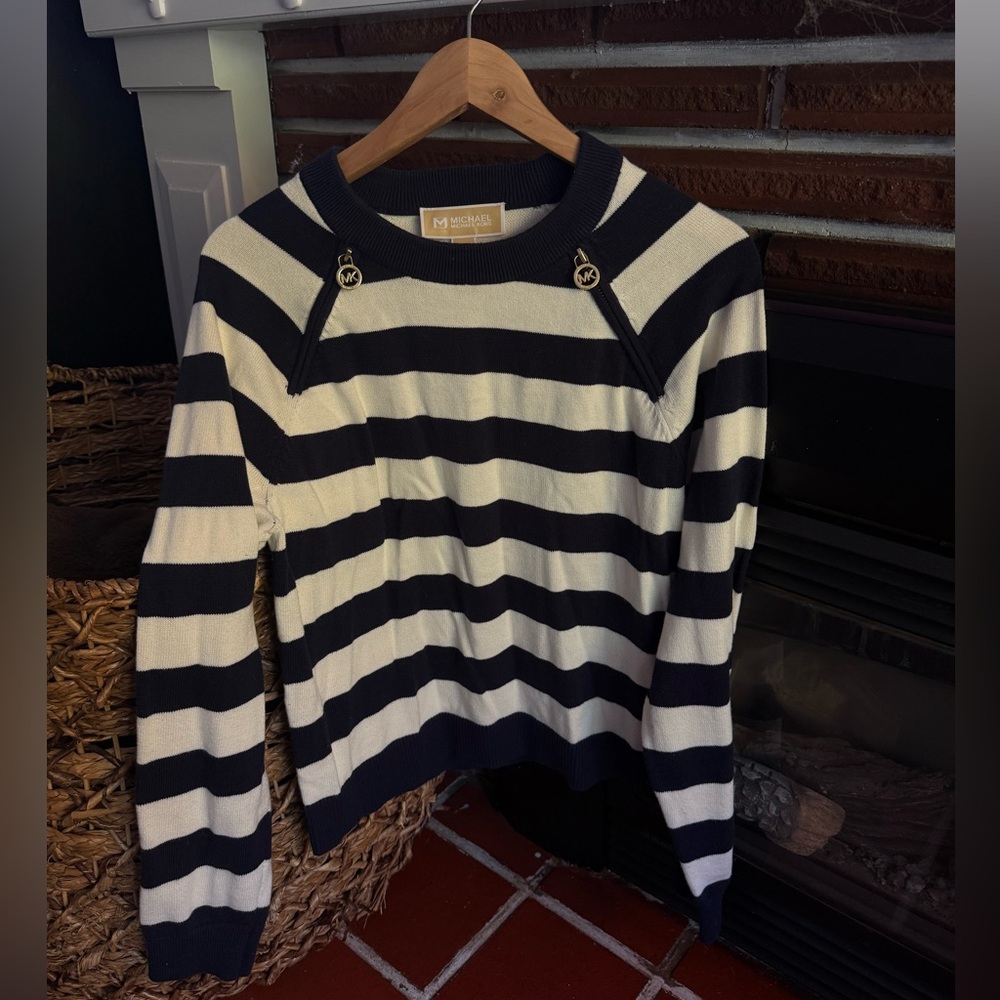 Michael Kors Navy and Cream Striped Pullover